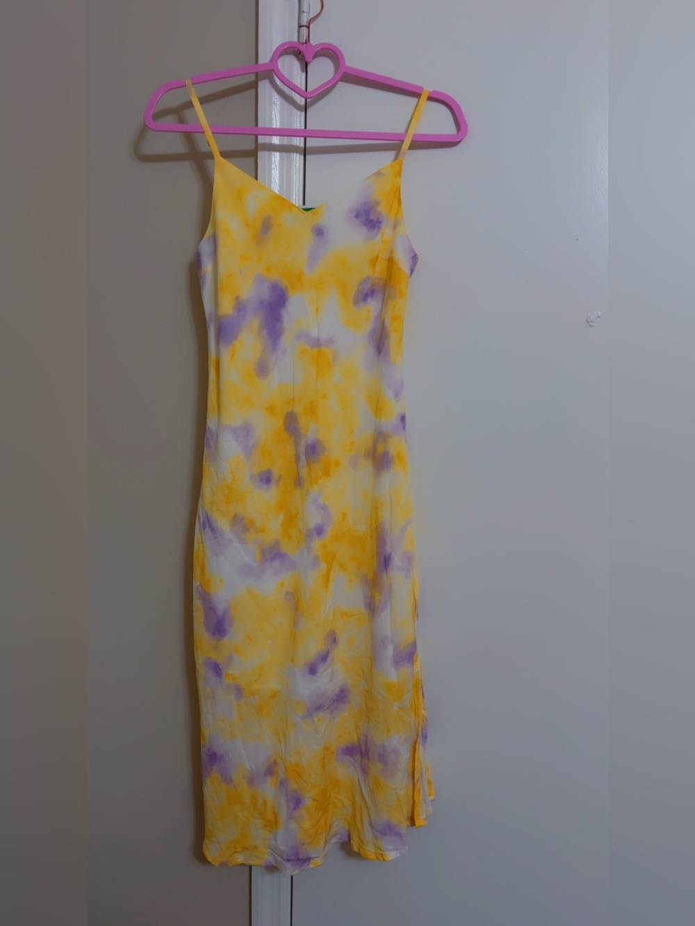 dip Yellow and Lavender Watercolor Slip Midi Dress